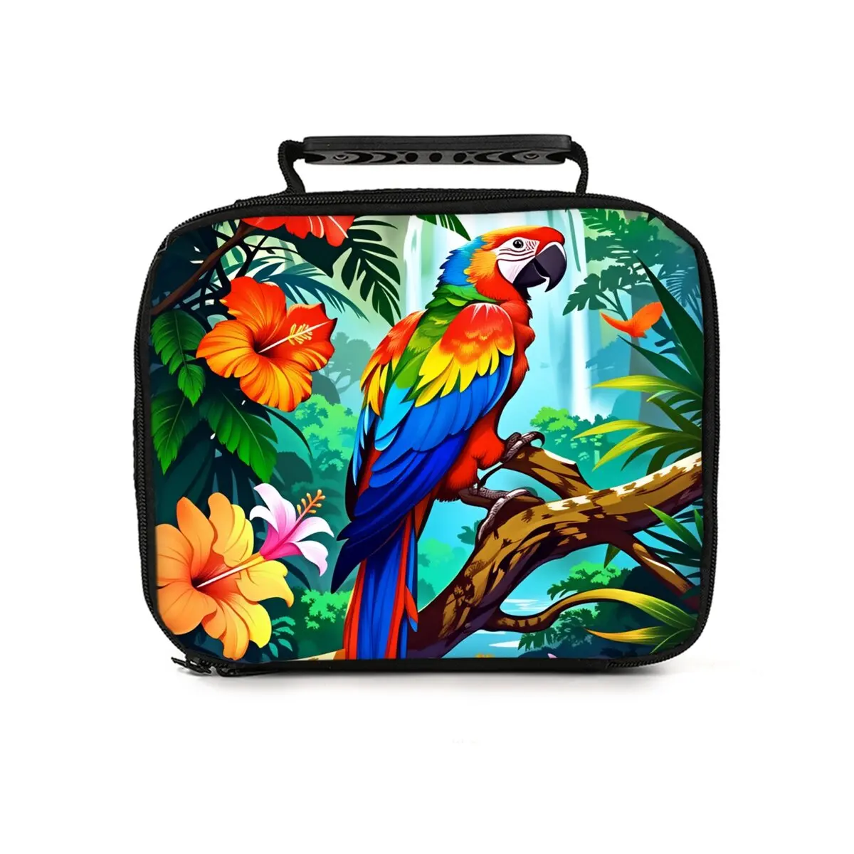 Colorful Parrot Handheld Lunch Bag for Boy/Girls Best Gifts 2D Cartoon Lunch Box Bag for Children Thermal Insulation Picnic Bag