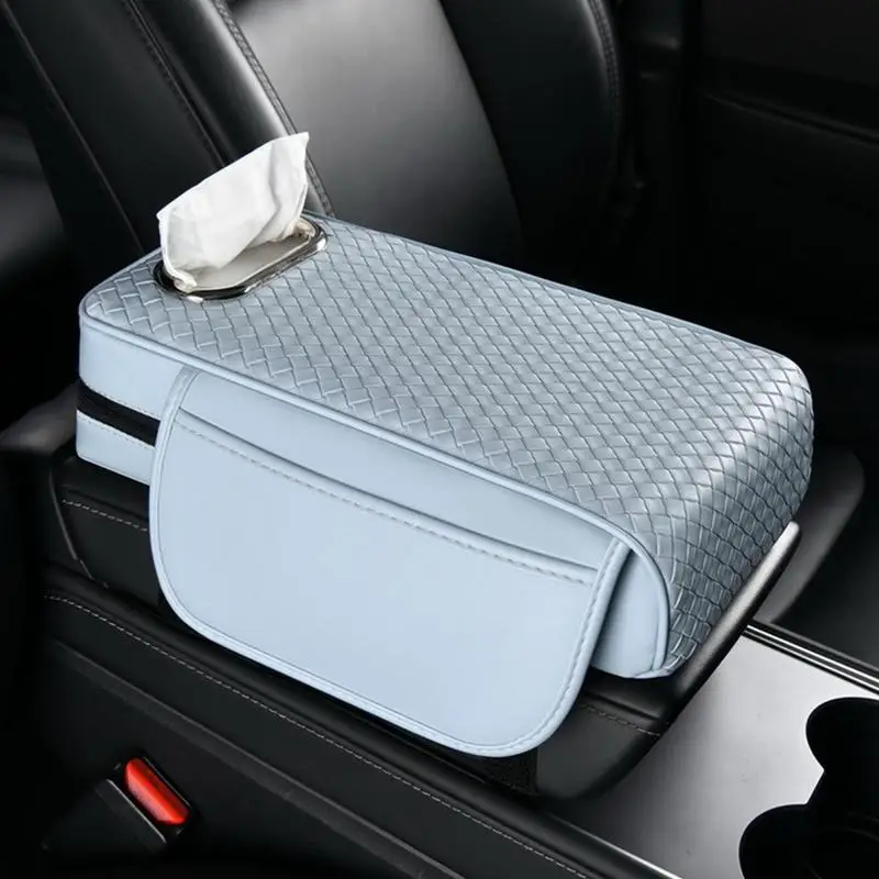 

Car Armrest Cover Leather With Tissue Storage Memory Foam Height Pad Universal Auto Center Armrest Protective Cushion Support