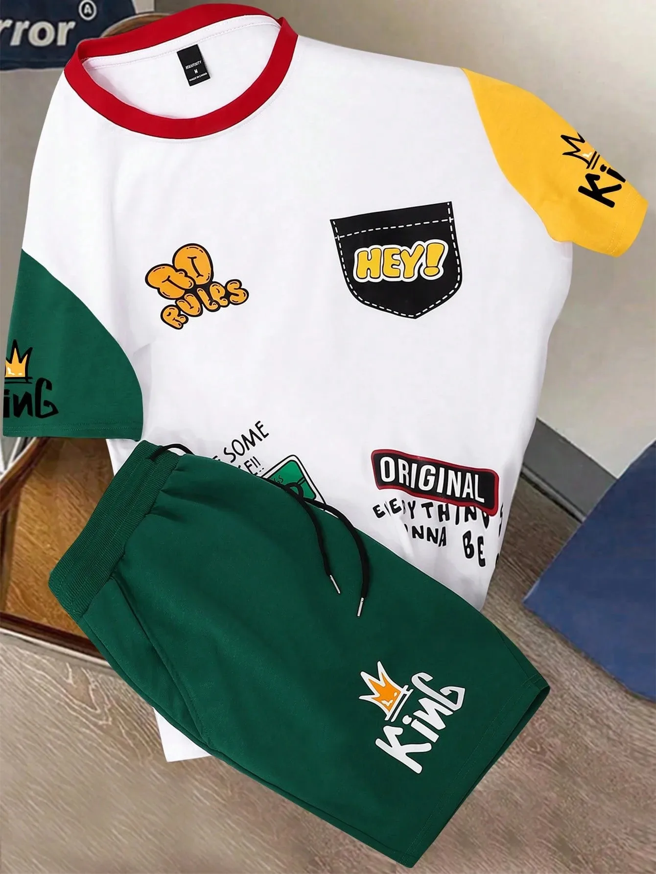 

2026 Summer New Men's Short-Sleeved Set with 3D Letter Pattern Print for Street Casual Fashion Comfortable and Soft