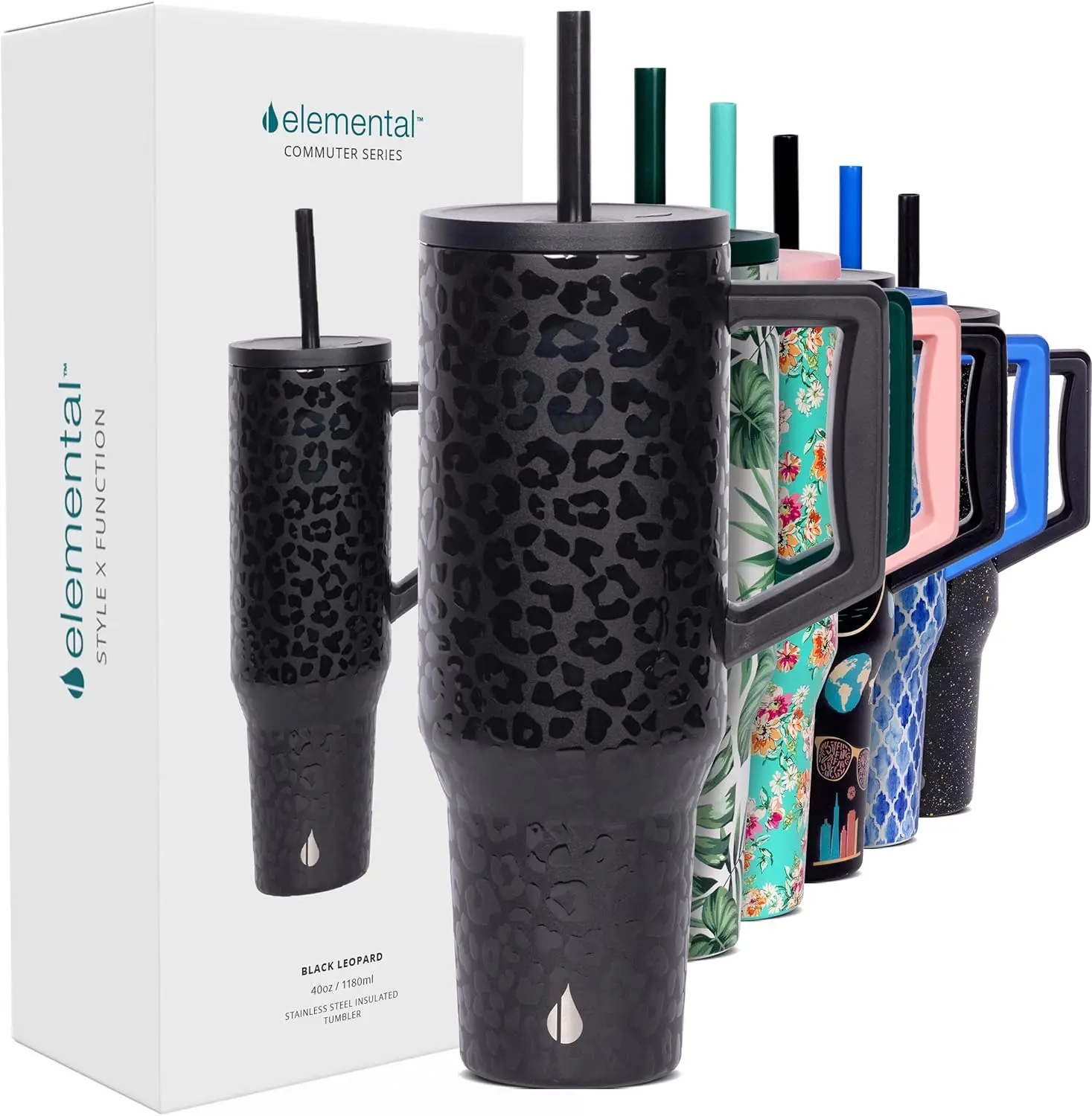 

40 oz Tumbler with Handle and Straw - Spill Proof Insulated Stainless Steel Commuter for Hot and Cold Beverages - Trav