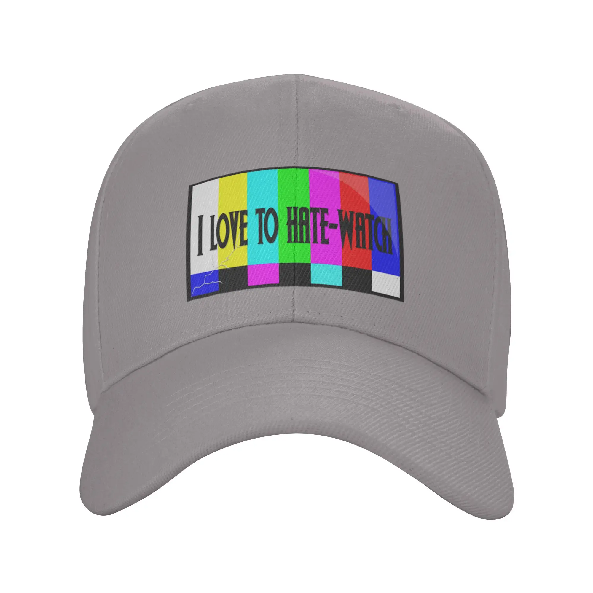 I love to hate watch   Broken TV test card illustration Trendy Baseball Cap Construction Work Easy Clean Headwear