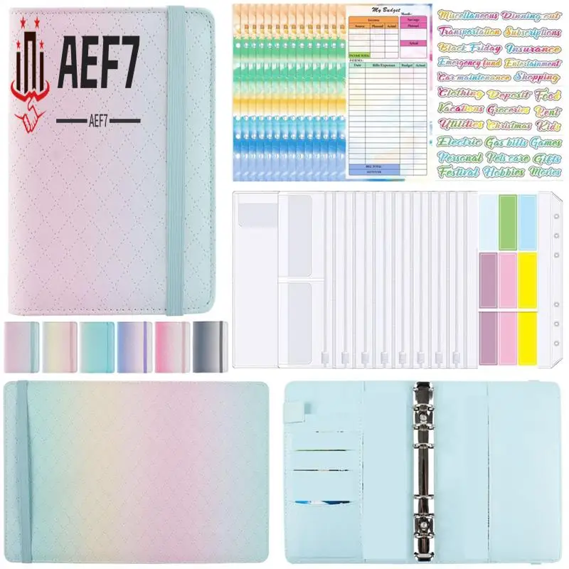 

AEF7-A6 градиентная папка-макарон, ручная книга, записная книжка из искусственной кожи, книга с отрывными листами, бюджетная книга с сумкой на молнии