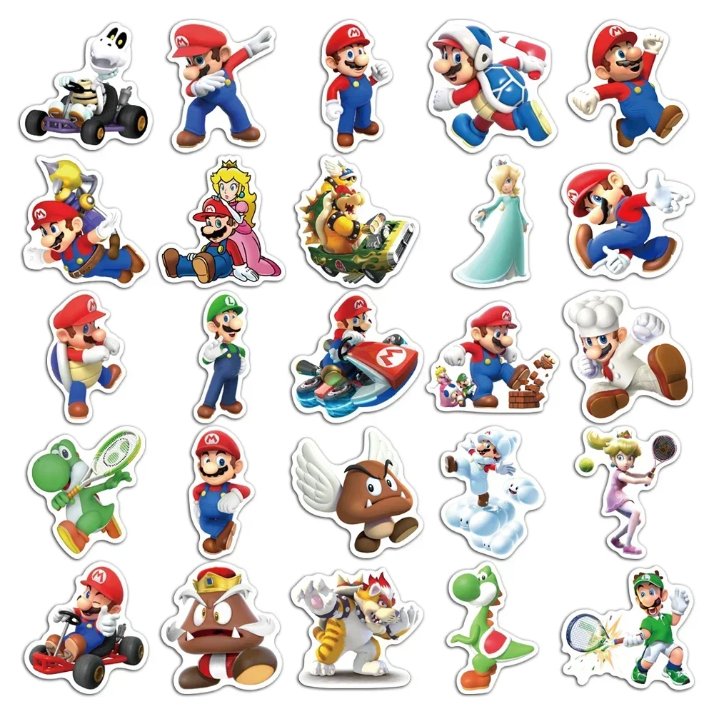 Cartoon Super Mario Bros Game Stickers Anime Decals for Laptop Skateboard Guitar Notebook Suitcase Waterproof Stickers Kid Toy