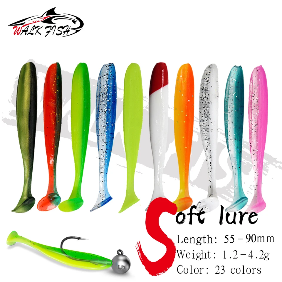 WALK FISH 10PCS Miękkie przynęty robakowe Silikonowa przynęta 5,5 cm 6,3 cm 7 cm 9 cm Ryby morskie Pva Swimbait Woblery Towary do wędkowania Sztuczne