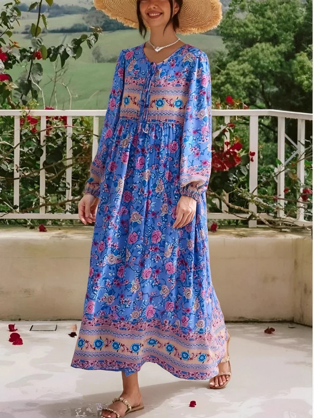crochet summer dress Indigo Blooms Cotton Maxi Dress