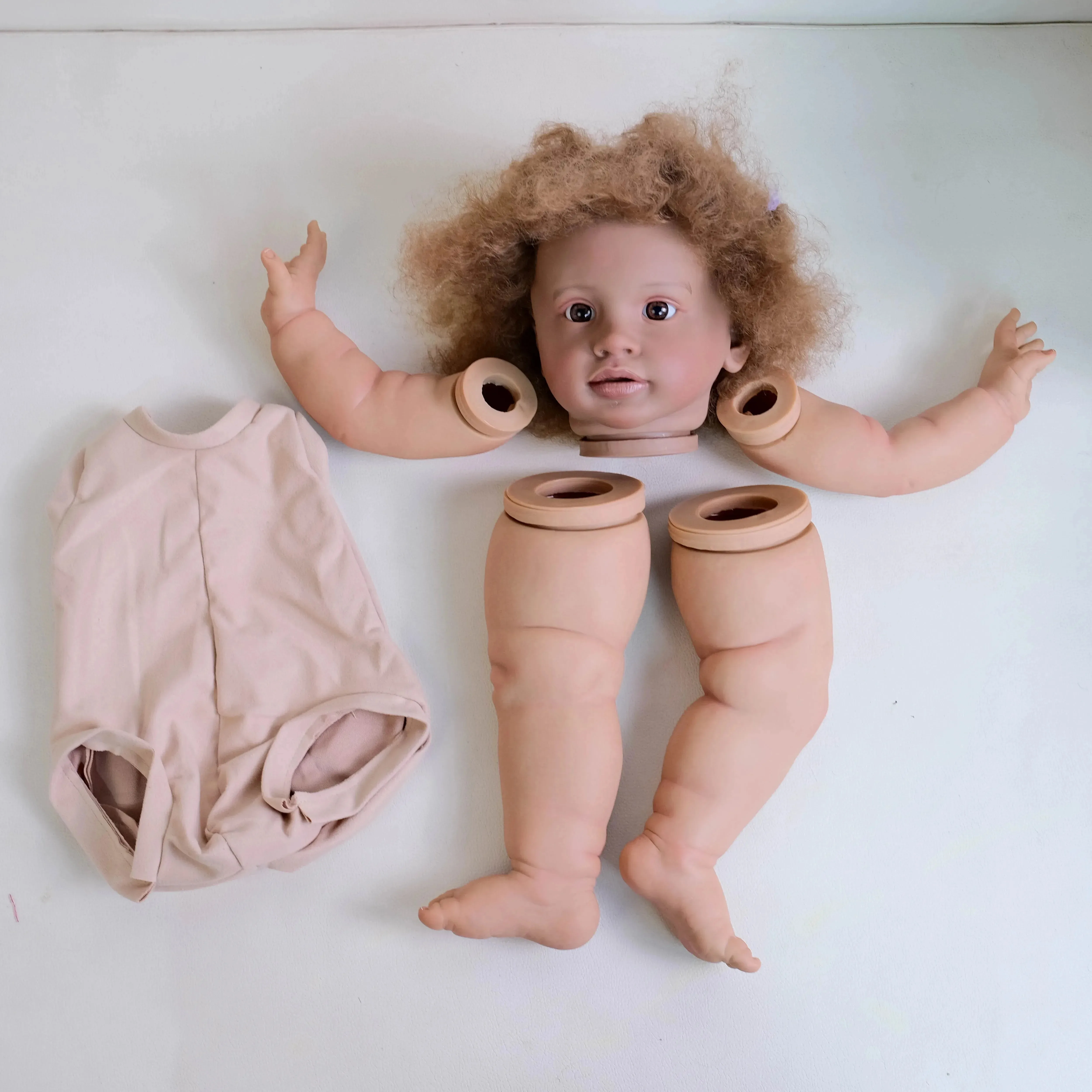 

26inch Pippa Dark Skin Reborn Doll Kit Lifelike Multiple Layers Painting Unassembled Baby Parts Hand-Root Hair With Cloth Body