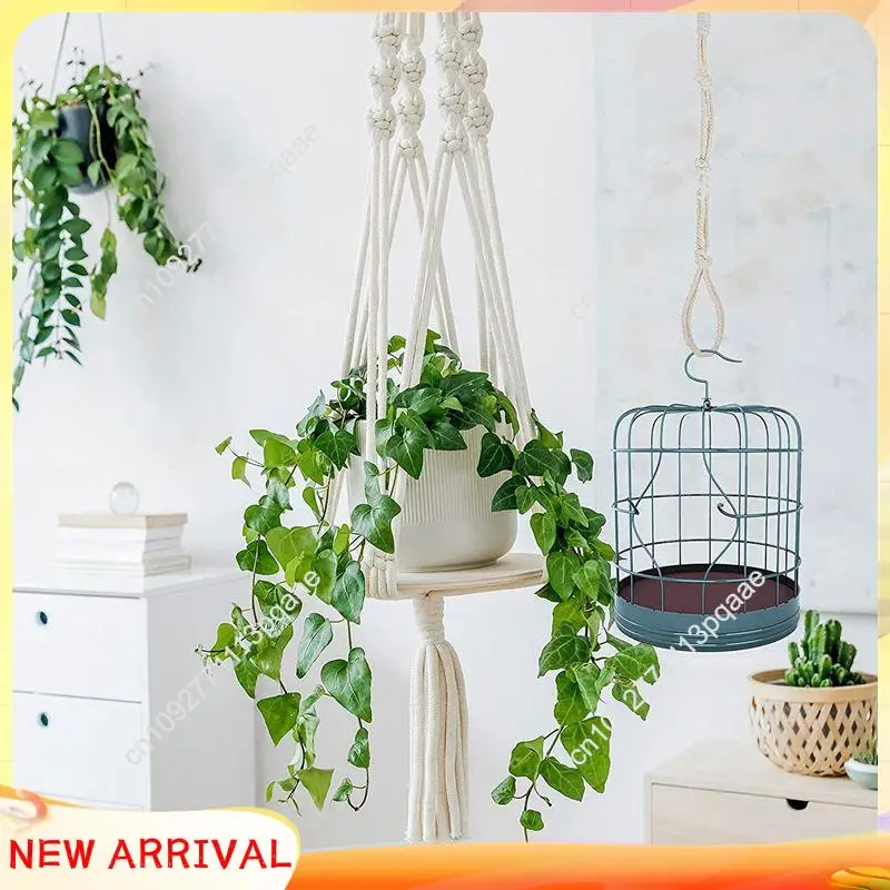 N84R 4 قطع مكرامية البيج شماعات النبات موسع حبل النبات سلة معلقة موسع أصحاب وعاء النبات المعلق الكبير