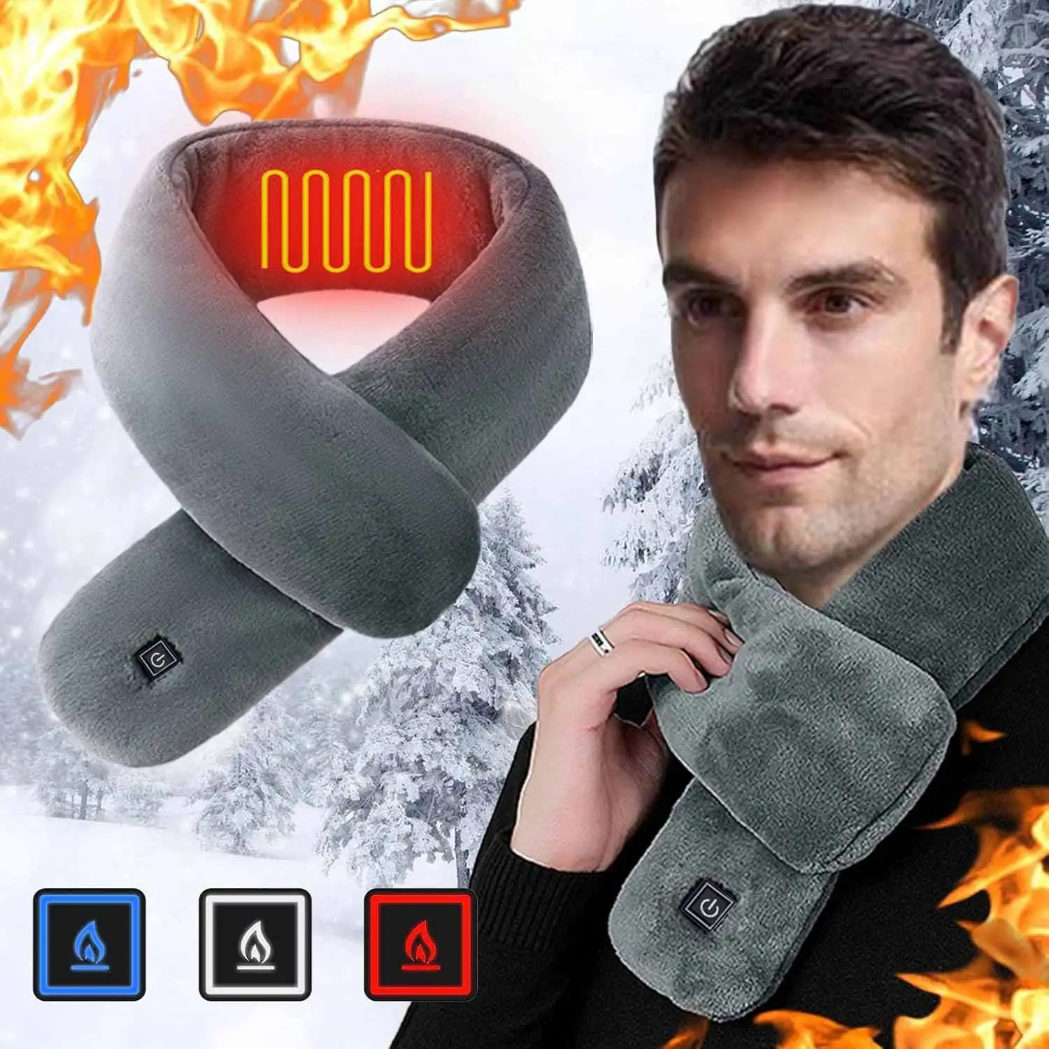 

Шарф с подогревом для мужчин и женщин, шарф с подогревом на открытом воздухе, шарф с электрическим подогревом, USB-управление с регулируемым управлением на один уровень