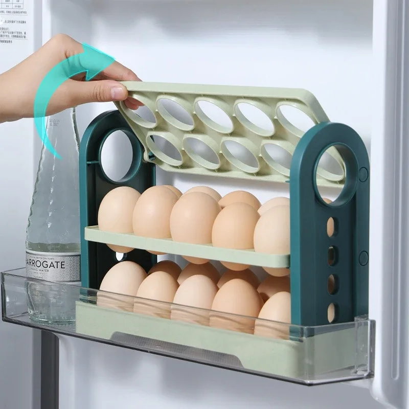 

Egg Storage Box Rotating Refrigerator Egg Rack Space Saving Kitchen Organizer