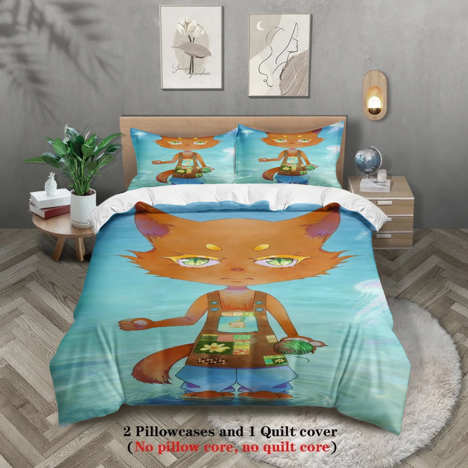 

Комплект постельного белья Twin Size Softville Cozy Town с милым принтом папоротника и лисы, с пододеяльником и наволочкой, для декора детской спальни