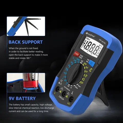 LCR Tester 3 1/2 LCD 1999 Counts Resistance Capacitance Inductance Transistor hFE Meter with Backlight Overload Protection