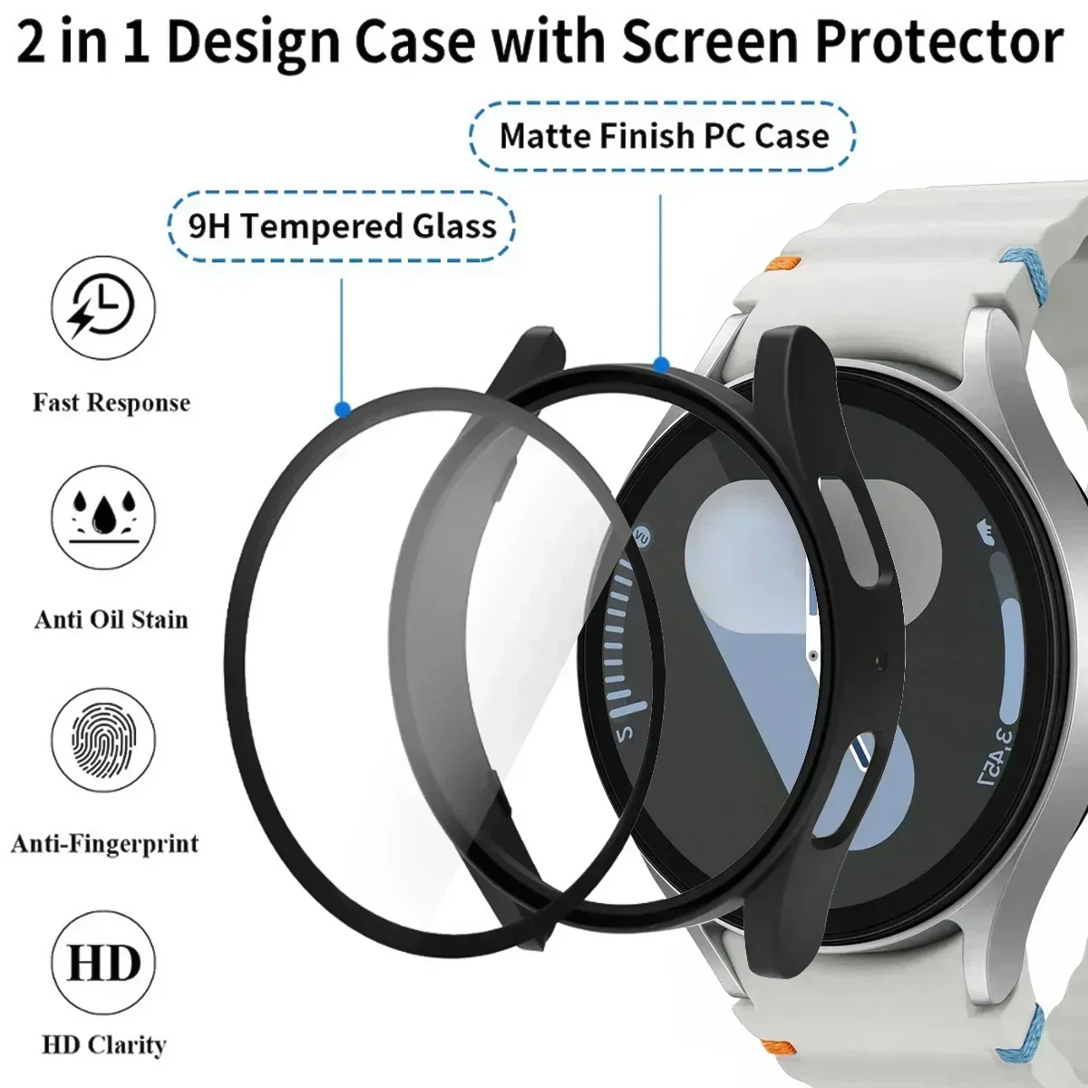 Case+Strap for Samsung Galaxy Watch 7 40mm 44mm Silicone Band Bracelet Tempered Glass Screen Film PC Case Protector Cover Bumper image 2