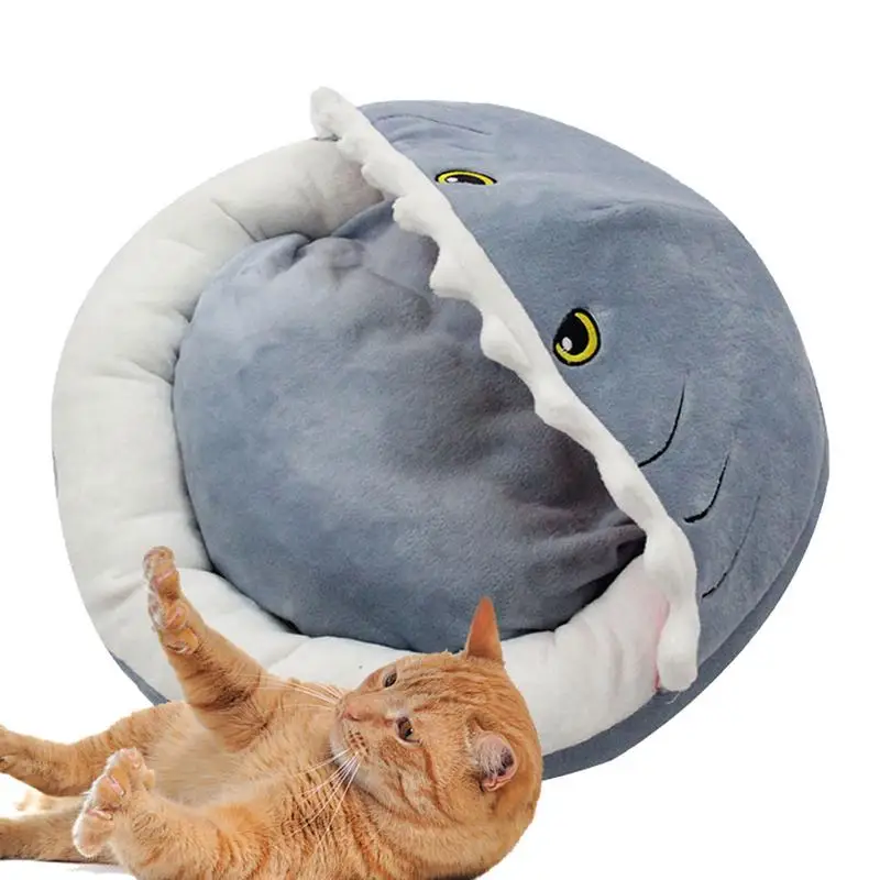 

Cat Bed Cave cute Shark Cat House With Non-slip Bottom Removable Thick Cushion Kitten Sleeping Bed Indoor Pet Winter Supplies