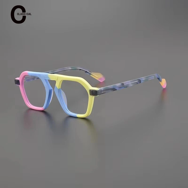 Color matching acetate fiber niche personality glasses frame large frame trend men and women with myopia anti-blue glasses frame