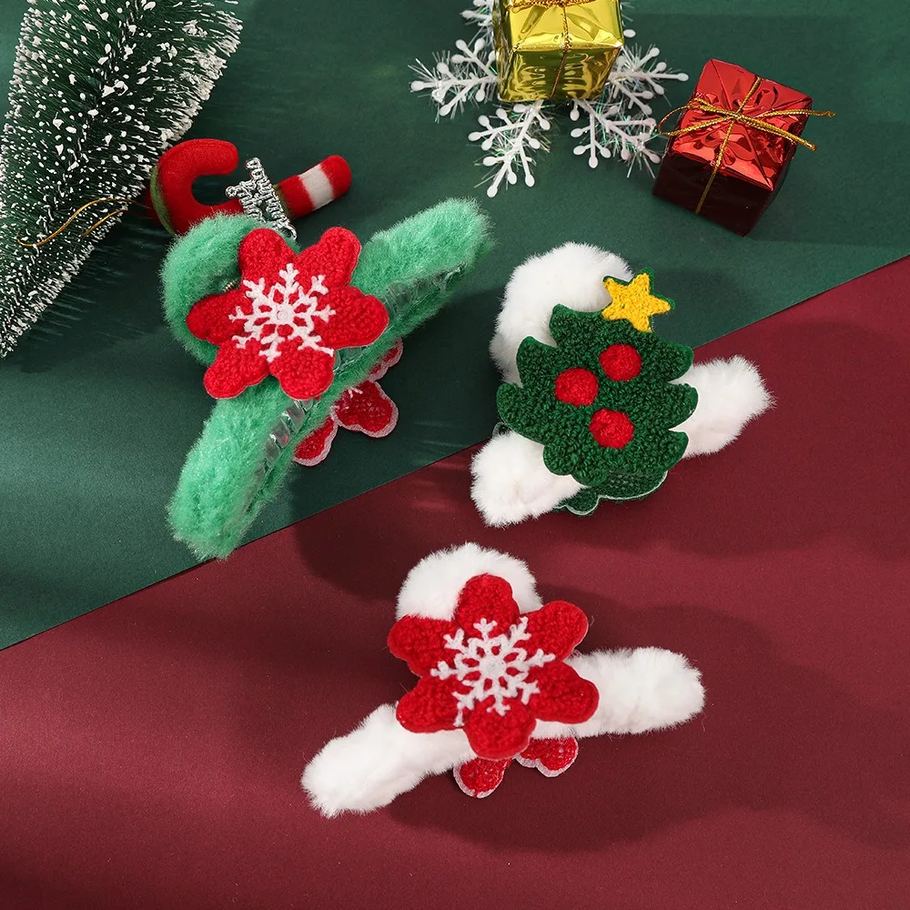Xmas Headwear Christmas Hair Clip Christmas Tree Hairpin Santa Claus Grab Clip Hair Jewelry Cartoon Snowflake Hair Claw