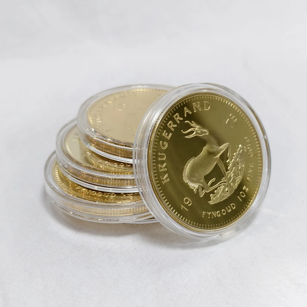 Monedas Réplicas de Krugerrand Chapadas en Oro Fino de 1 Onza de Sudáfrica de los Años 1967/1974/1978/2010/2013 con Estuche, Artesanía en Hierro, Moneda Coleccionable