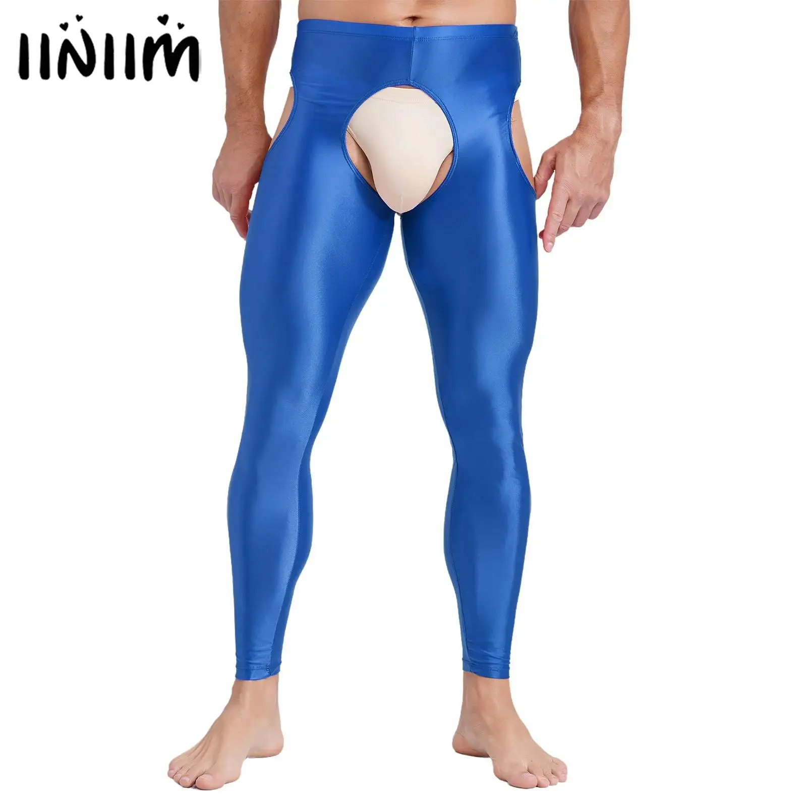 

Mens Lingerie Glossy Cutout Leggings High Waist Open Crotch Thigh Hollow Out High Stretchy Pants Workout Skinny Pants Underwear