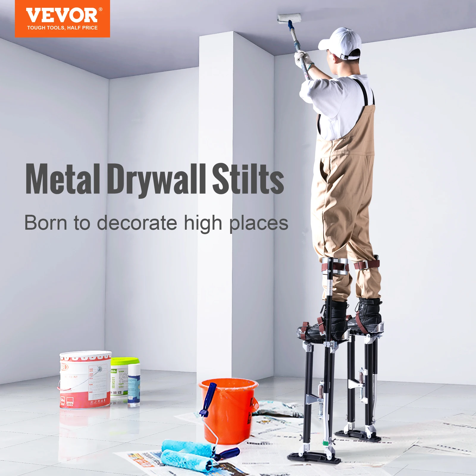 Vevor drywall stilts 24 "-40" อลูมิเนียมปรับได้เครื่องมือ stilts ทนทานและกันลื่นสำหรับ sheetrock ภาพวาด/เดิน