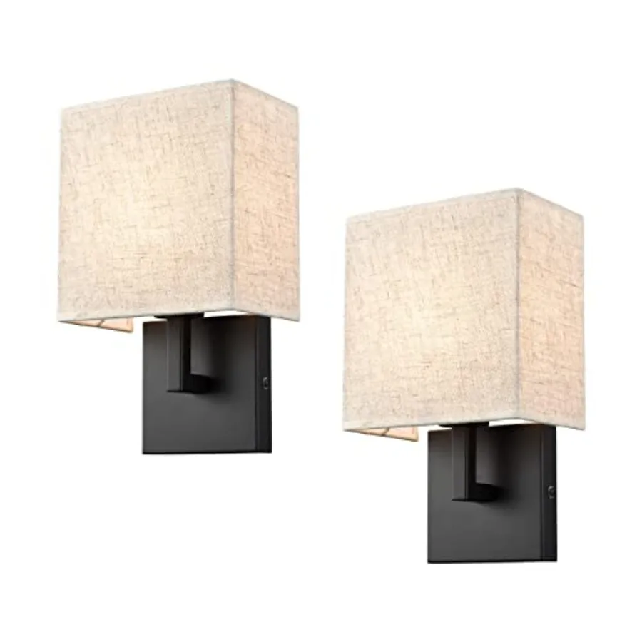 

Industrial Wall Sconces Bedroom Wall Lamp with Khaki Slub Fabric Shade Dimmable Set of 2