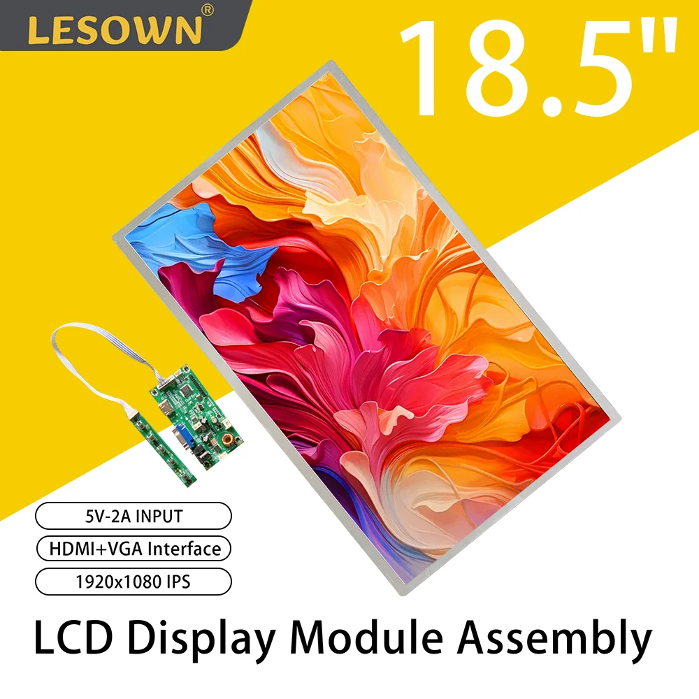 LESOWN Widescreen Display 18.5 inch Module IPS 1920x1080 FHD HDMI VGA LCD Panel for Medical Equipment Stock Market Display