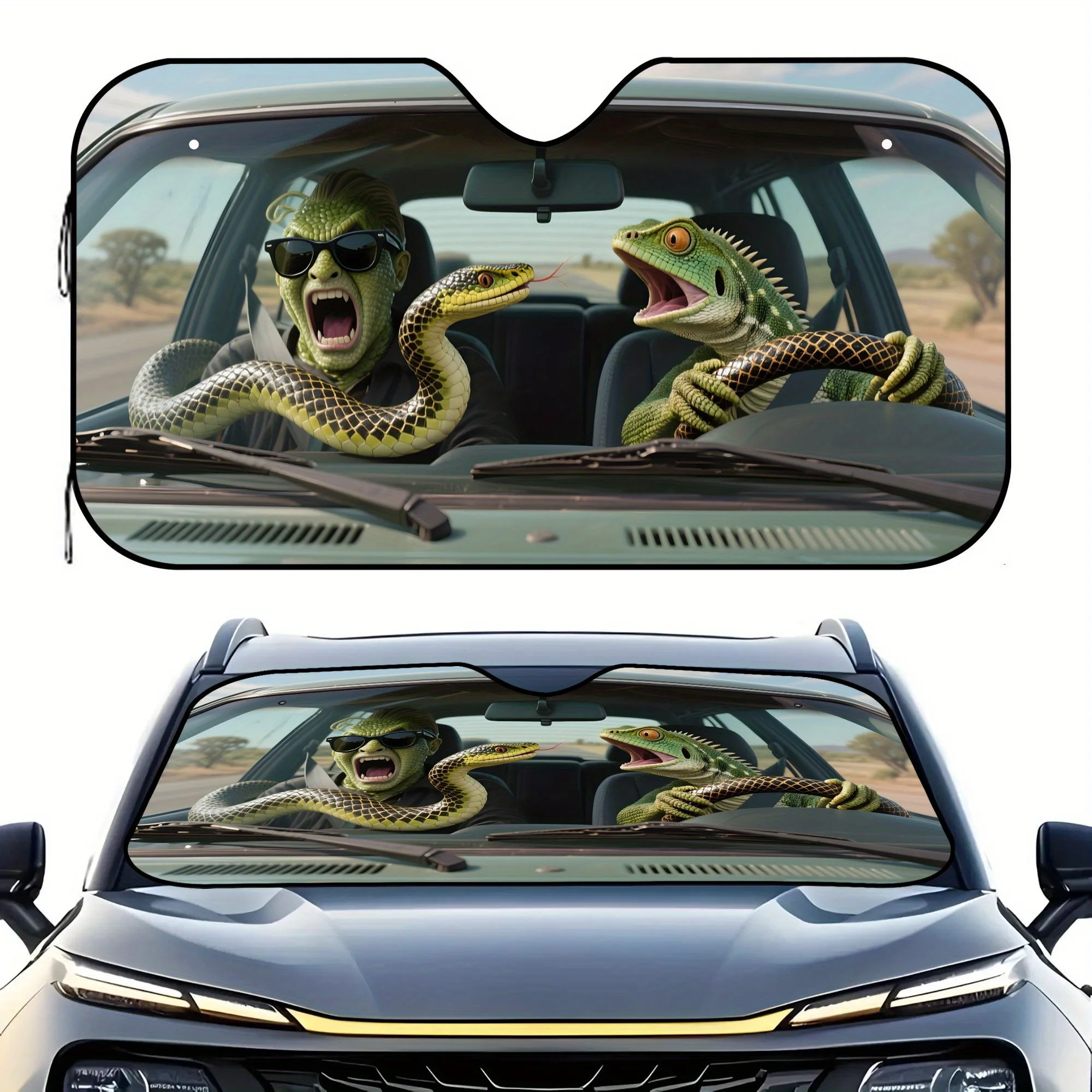 1pc Reptiles Driving Car-themed Car Visor, Stylish Vehicle Sun Protection, Durable And Suitable For Most Car Models.
