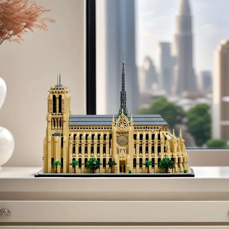 Miniature architectural model 21061 LEGO kit for Notre Dame Cathedral in Paris, suitable as a gift for adults