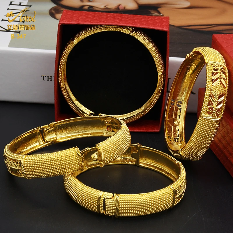 Luxury Dubai 24K Gold Color Bangles For Women Indian African Bracelets Charm Wedding Ethiopian Arabic Hand Jewelry Party Gifts
