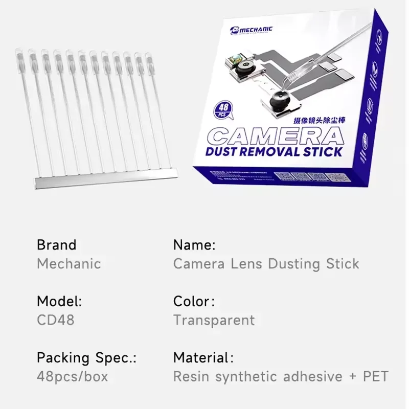 48 قطعة/صندوق ميكانيكي CD48 منظف عدسة الكاميرا لتنظيف الهاتف المحمول عدسة الكاميرا بصمة مزيل الغبار
