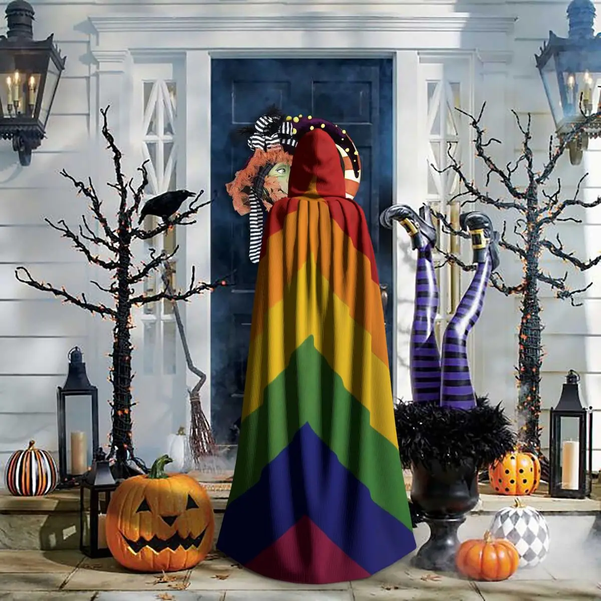 Vintage LGBT Feel Rainbow Hooded Everak Coat, Halloween Cosplay Costume, Vampire, SAFWizard Cape, Gown Party