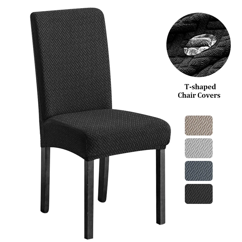 Twill Jacquard Waterproof Chair Cover Soft Non-slip Solid Color Chair Seat Protector Dining Room Elastic Universal Cover 1pc