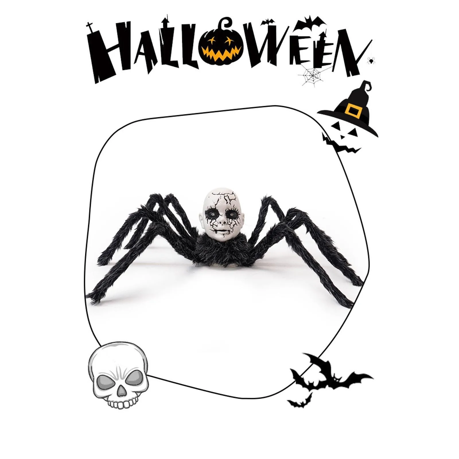 Animatronic Doll Face Spider Motion Activated Glowing Eyes Sound Control Halloween Scary Walking Toy Haunted House Prop