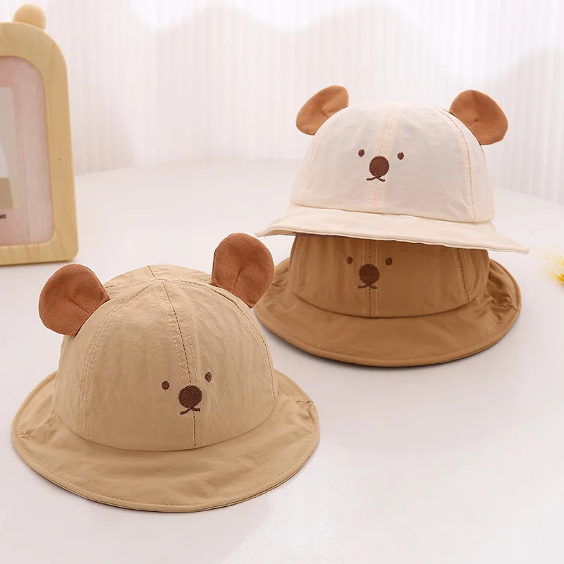 Cute Bear Baby Bucket Hat With Ears Boy Girl Cotton Kids Sun Hat Outdoor Summer Child Panama Cap