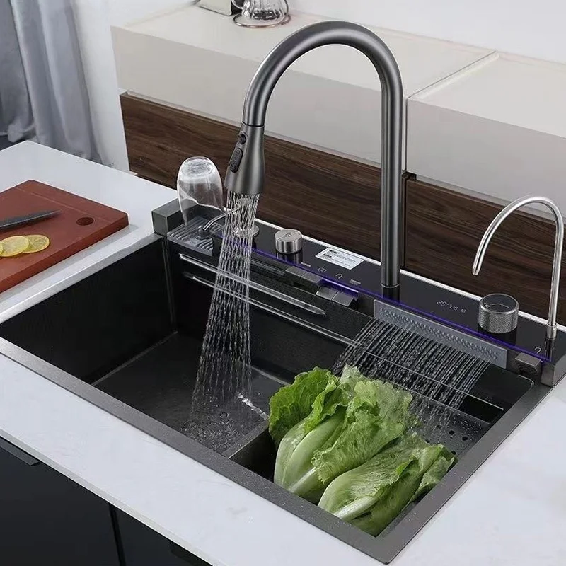 Smart Kitchen Sink Manufacturer Farmhouse Multi Function Corner Undermount Digital Hidden Stainless Steel Modern