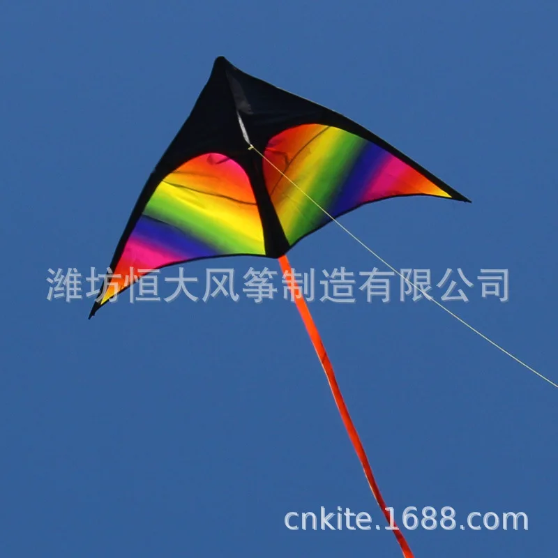 W150xL75cm Weifang Kite Black Arrowhead Rainbow Triangle Kite Rainbow Triangle with 3m Long Tail Easy to Fly Kids Birthday Gift