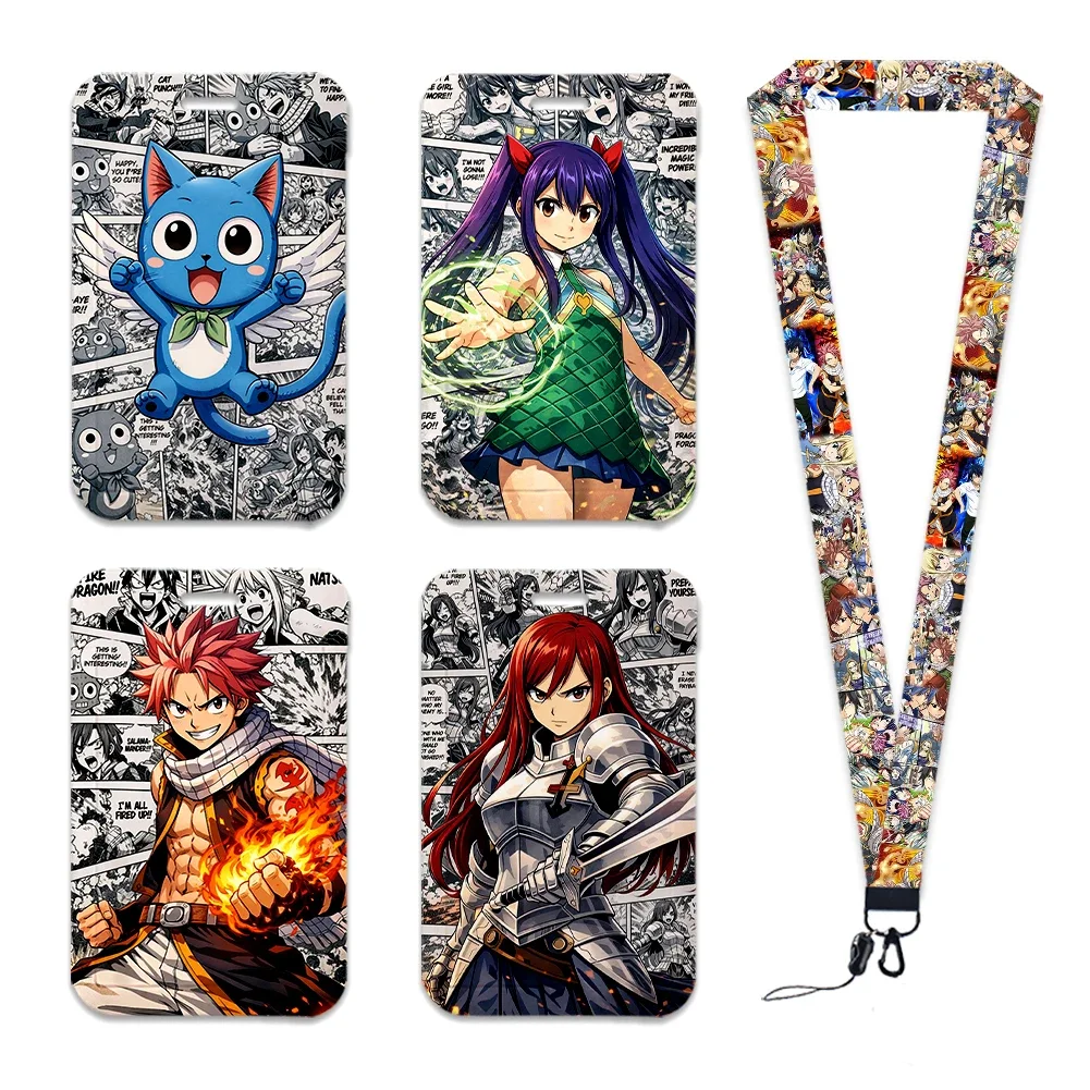 Japanese Anime Fairy Tail ID Card Holder Badge Work Pass with Lanyard Keychain Nurses Doctors Gift