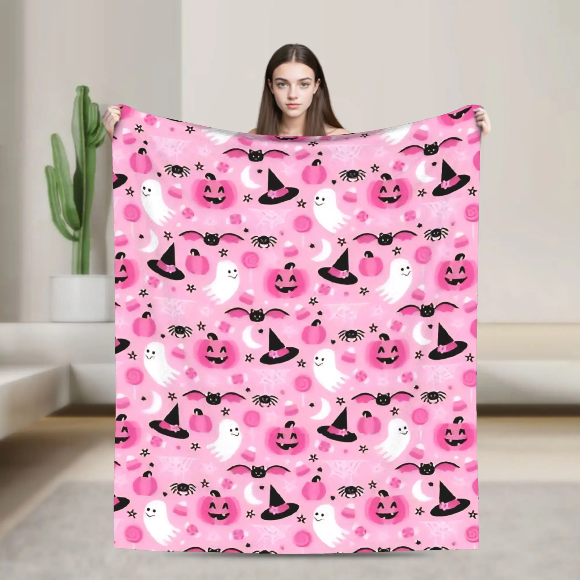 Halloween Ghost  Blankets Pink Coquette Ghost Wool Awesome Warm Throw Blanket for Coverlet All Season,