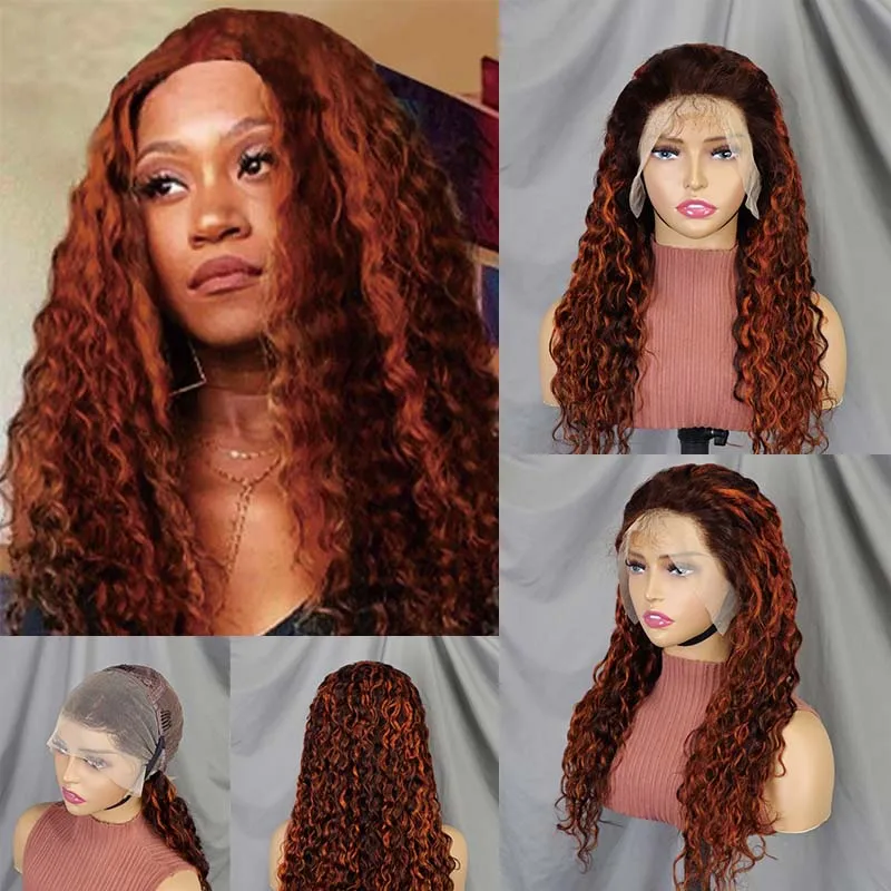 Brazilian Virgin Human Hair Ginger Orange Highlight 4/350# Water Wave Human Hair Lace Frontal Wigs13*4 Lace Front Human Hair Wig