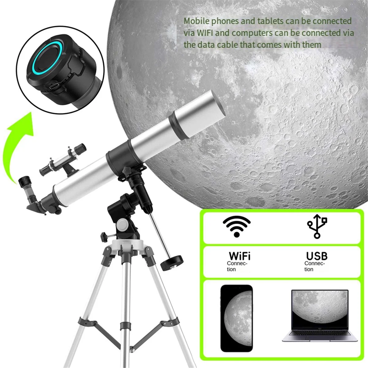 AT14 Upgraded 4K HD WIFI Electronic Eyepiece Astronomical Telescope Camera 5 Million Pixel Full-Color Bird-Watching Telescope