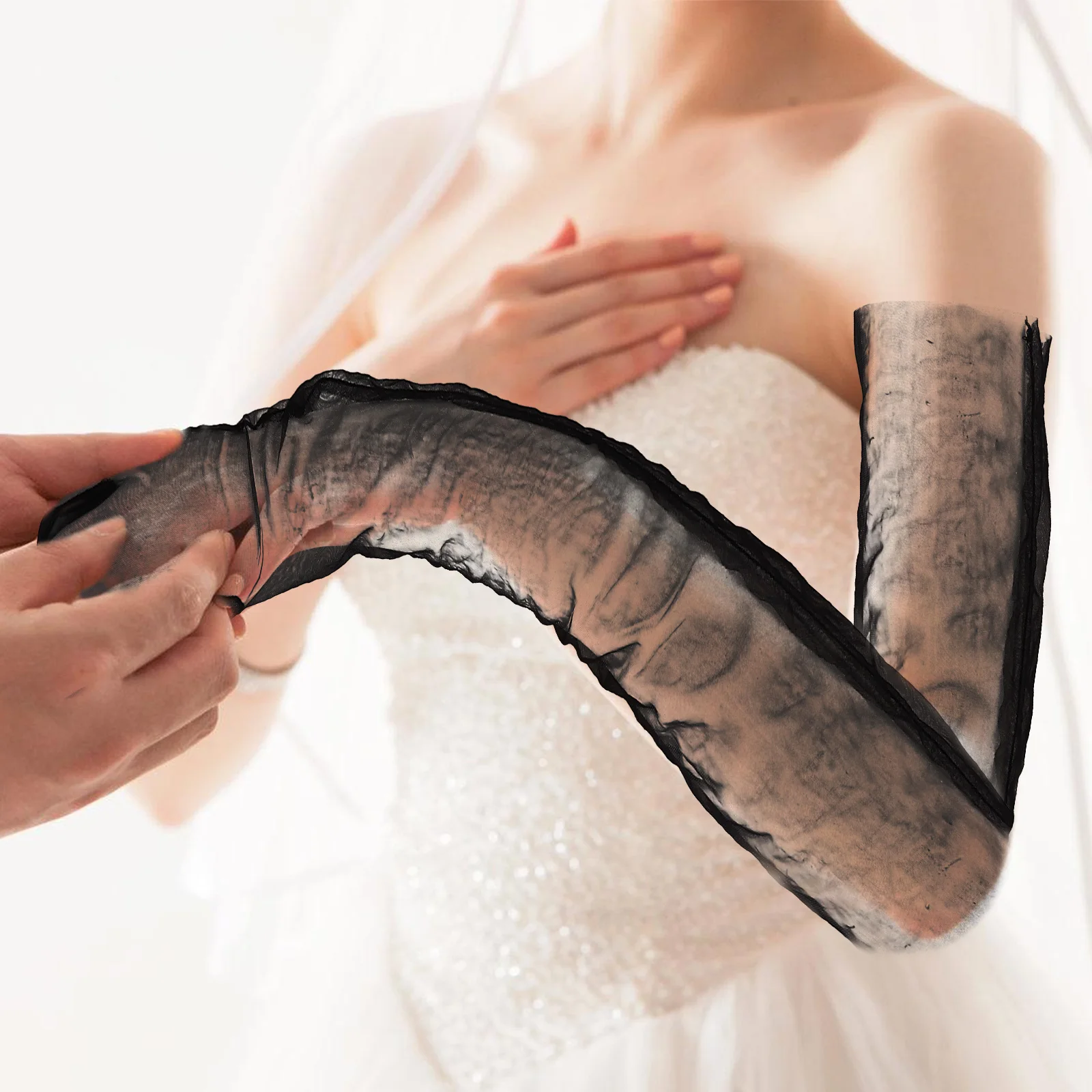 

Sheer Tulle Gloves Wedding Dress Black Mesh Women Sun Protection Formal Long Elegant Arm Fashion Brides Accessories Functional