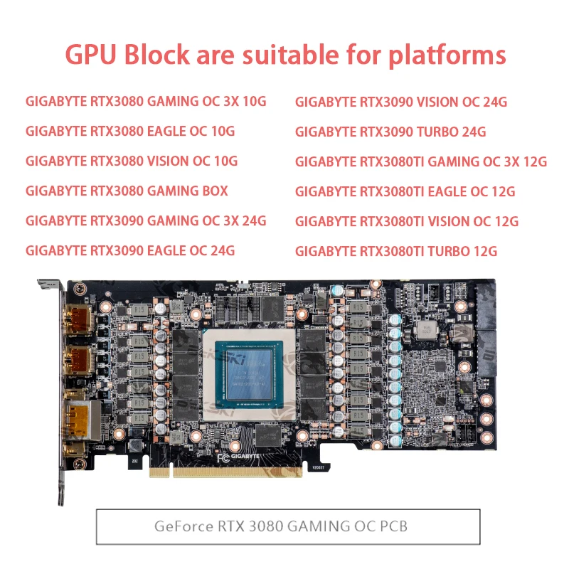 Bykski Water Block Use for GIGABYTE RTX 3080 GAMING OC 3X 10G/3090/3080ti GPU Card / Thickened Copper Plate N-GV3090GMOC-X