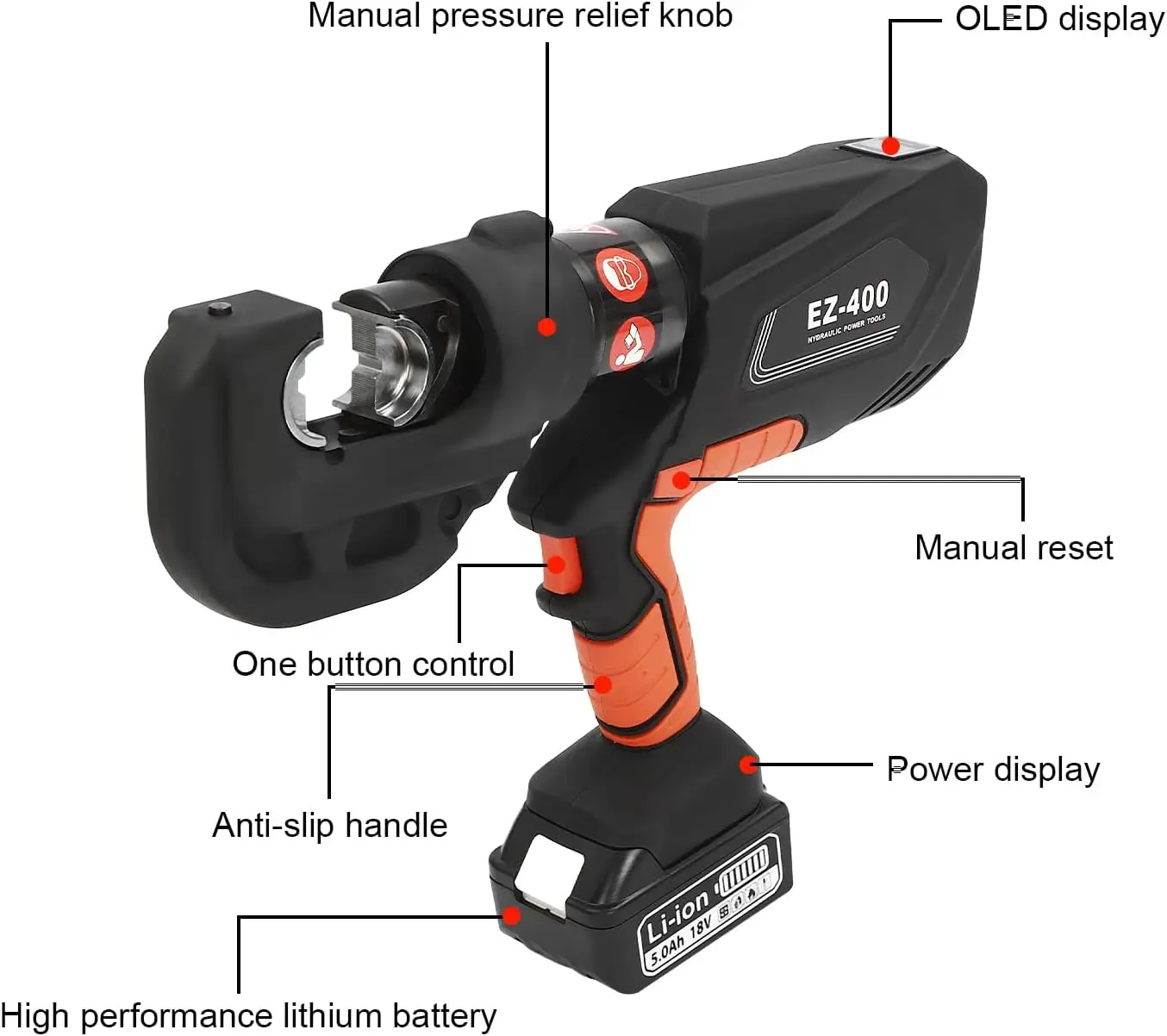 Hydraulic Crimping Tool And Cable Cutter Electric Hydraulic Cable Lug Crimper With Oled Screen, Electrical Terminal Cable Wire