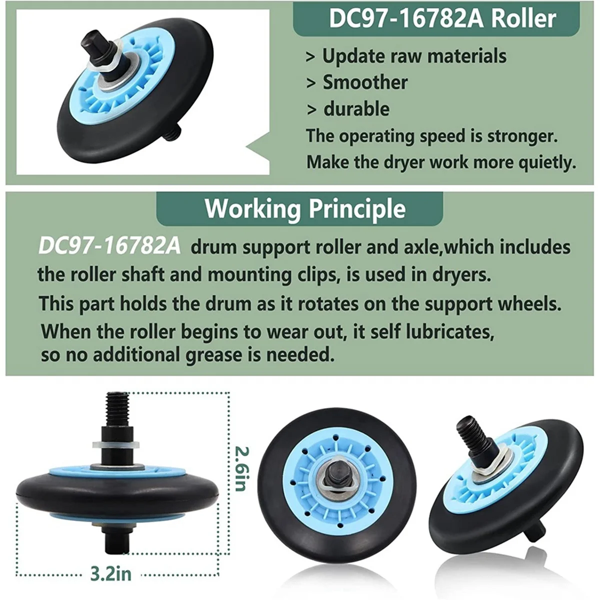 Dryer Repair Kit for Dryer Includes DC97-16782A Dryer Roller DC93-00634A Idler Pulley 6602-001655 Dryer Belt,