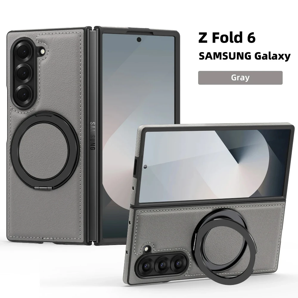 

Чехол для телефона Samsung Galaxy Z Fold 7 Fold6 5 4 3, сильное магнитное кольцо и 360 ° Вращающийся кронштейн для беспроводной зарядки, чехол из искусственной кожи