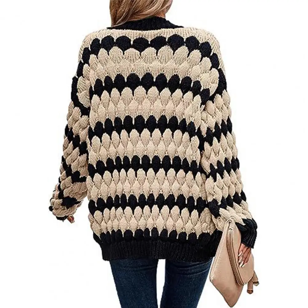 

Warm Sweater Coat Cozy Knitted Sweater Coat Stylish Color Matching Warm Soft with Lantern Sleeves for Fall Winter Lady Knitted