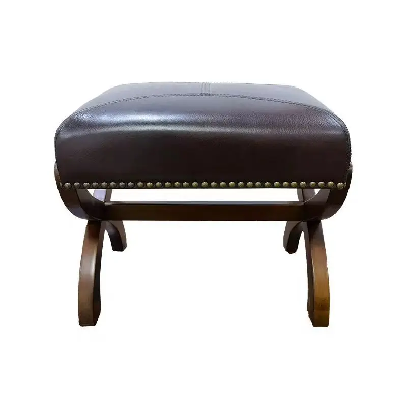 2023 American Country Style Leather Solid Wood Stool All Solid Wood Shoe Stool One Soft Seat Single Foot Fashion Leather Stool