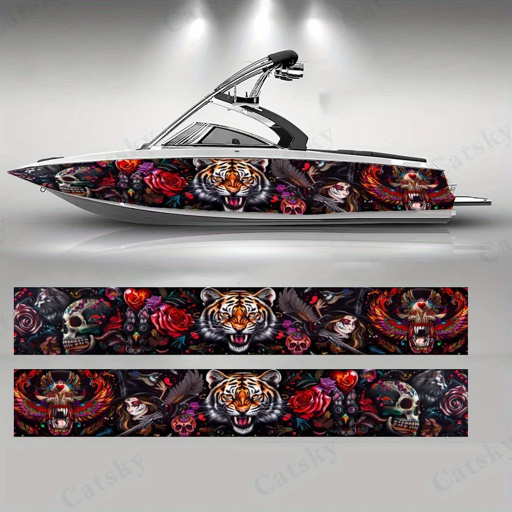 Tiger Roars Among Flowers  Boat sticker vinyl ship pontoon deck Boat fishing decorative pontoon boats decal