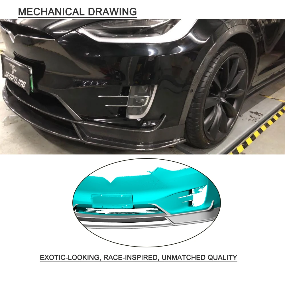 Front lip for Tesla Model X 2016-2021 Carbon Fiber Front Bumper Lip Spoiler Bumper Lip Spoiler Real Carbon Fiber Wide Body Kits