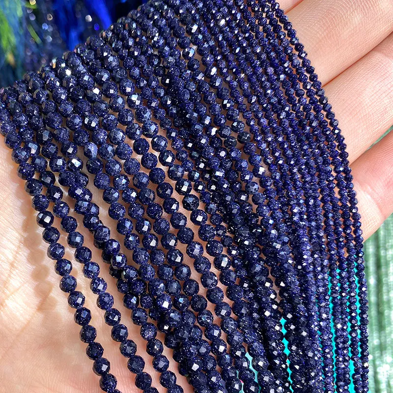 Wholesale 100% Natural Stone Blue Sand Lapis Lazuli Faceted Round Beads For Jewelry Making DIY Bracelet Necklace 2MM 3MM 4MM