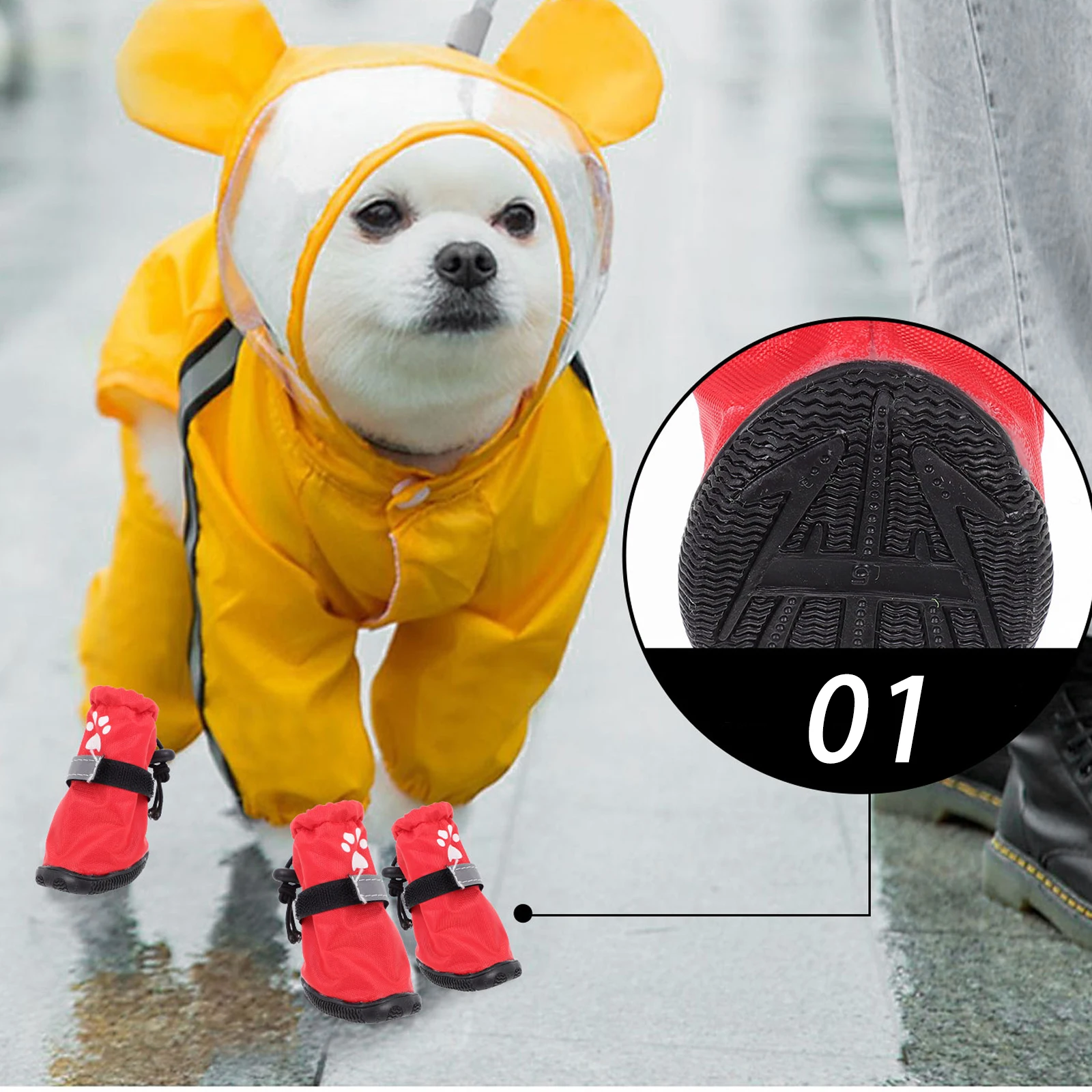 

4Pcs Waterproof Pet Boots Outdoor Non-Slip Shoes Durable Polyester Protect Dog Paws Prevent Dirt Scratches Injury