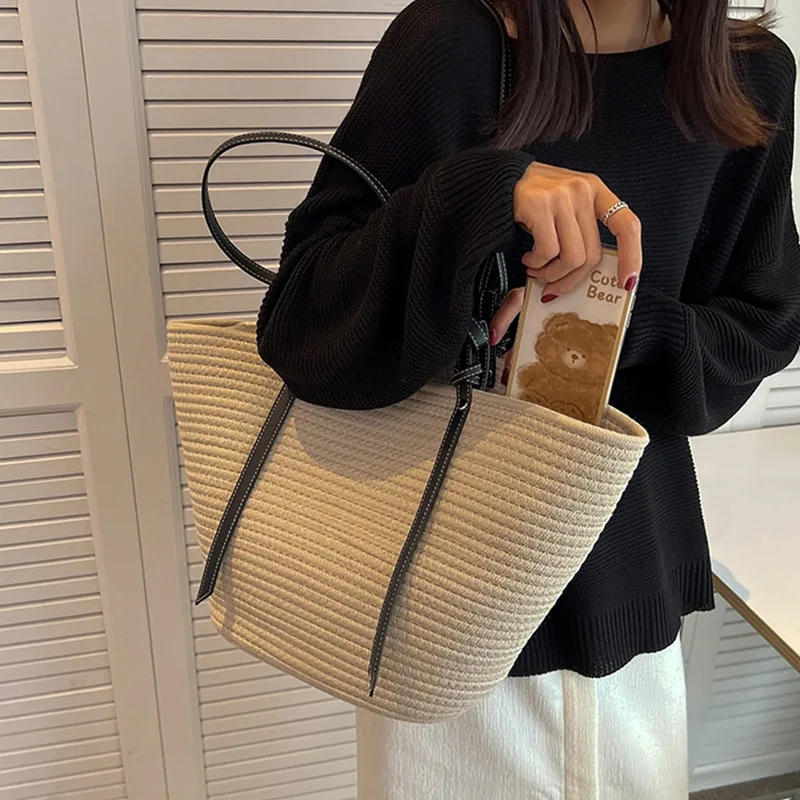 Large Straw Bag Beach Shopping Bags Luxury Designer Rattan Woven Shoulder Handbags Women Handmade Straw Basket Handbags Summer